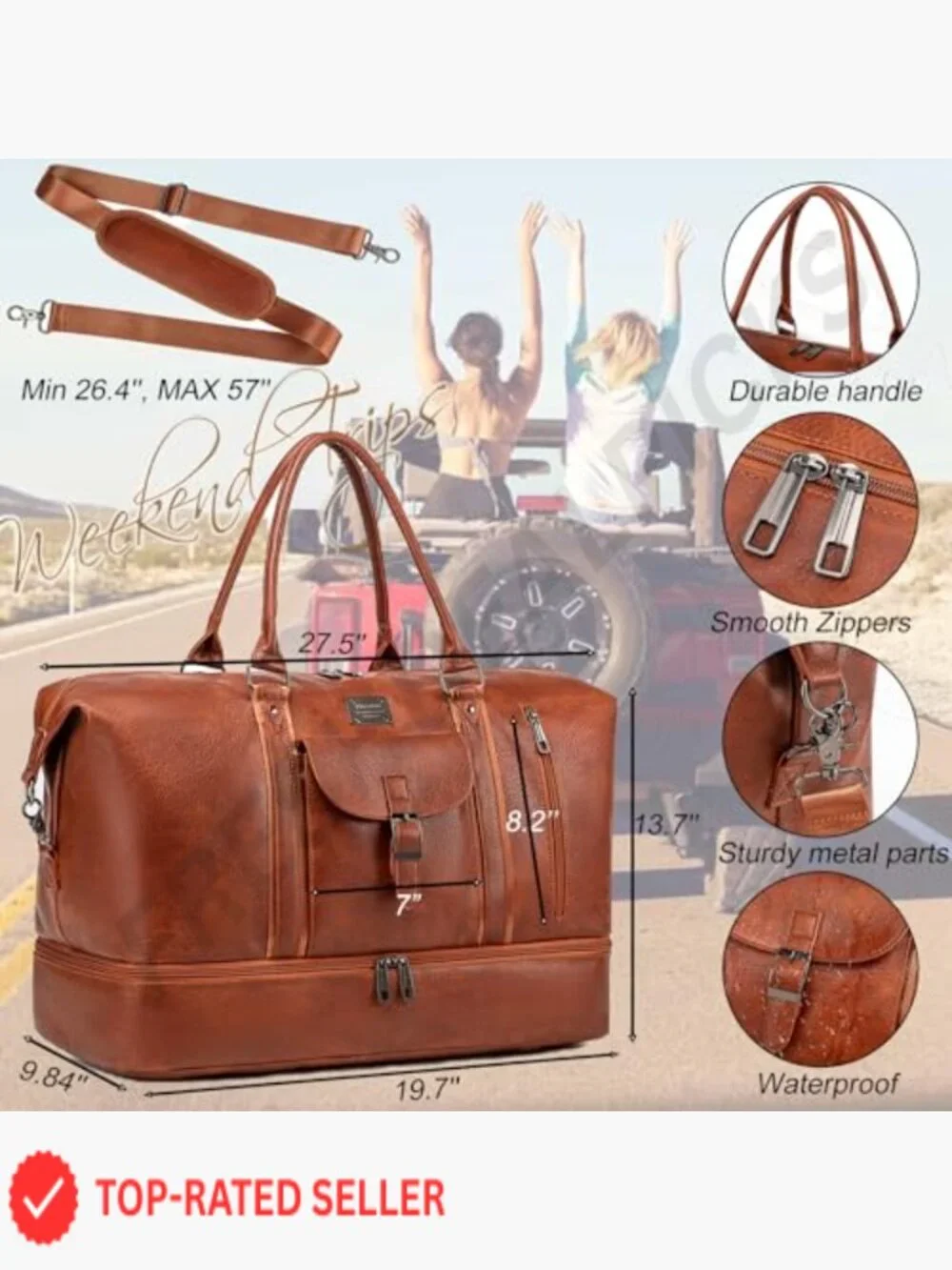 Faux Leather Travel Duffel Bag Large Weekender Overnight with Shoe Compartment